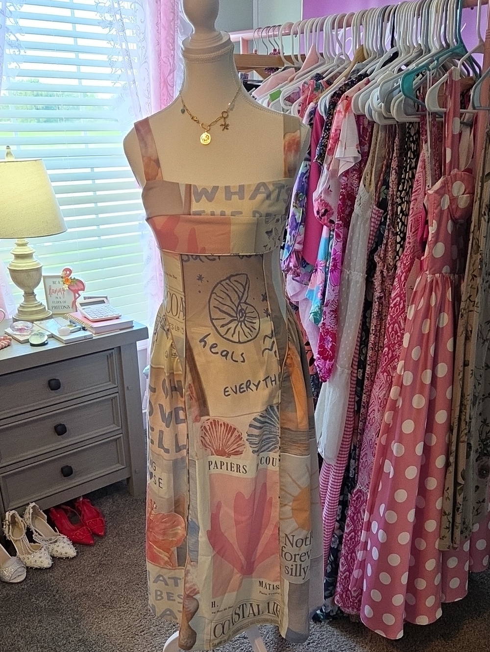 Printed Mid Grecian Coastal Sundress in Pastel Multicolor